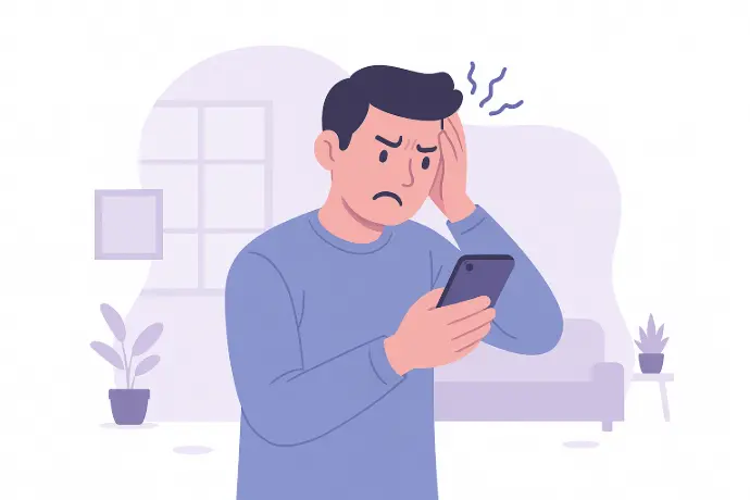 EIn ist verärgert, weil sein Smartphone nicht richtig funktioniert